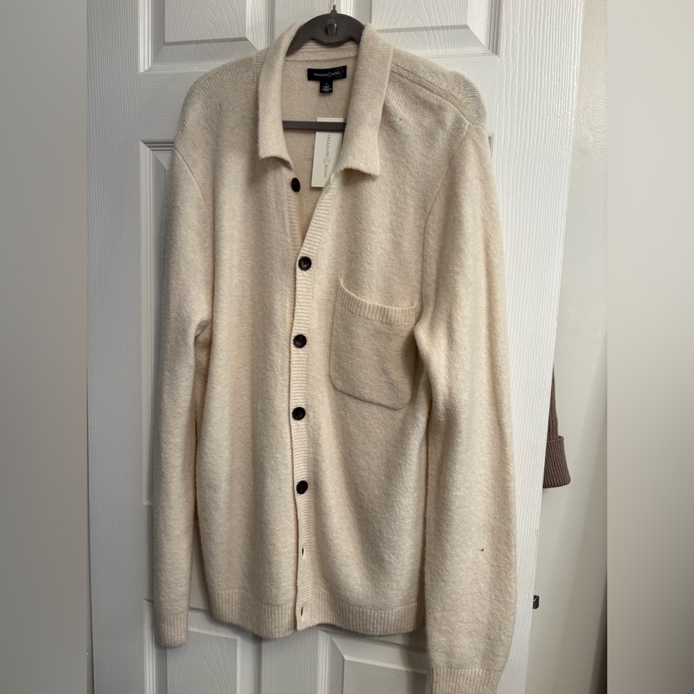 Treasure & Bond Men’s Ivory Alpaca/Merino Wool Button-Front Cardigan Size L NWT - Picture 5 of 10